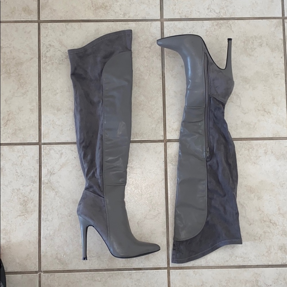 Shoe Dazzle Gray Over-the-Knee Stiletto Boots